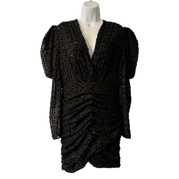 Bardot Bree Metallic Polka Dot Minidress Black Size Large NWT - Picture 2 of 6